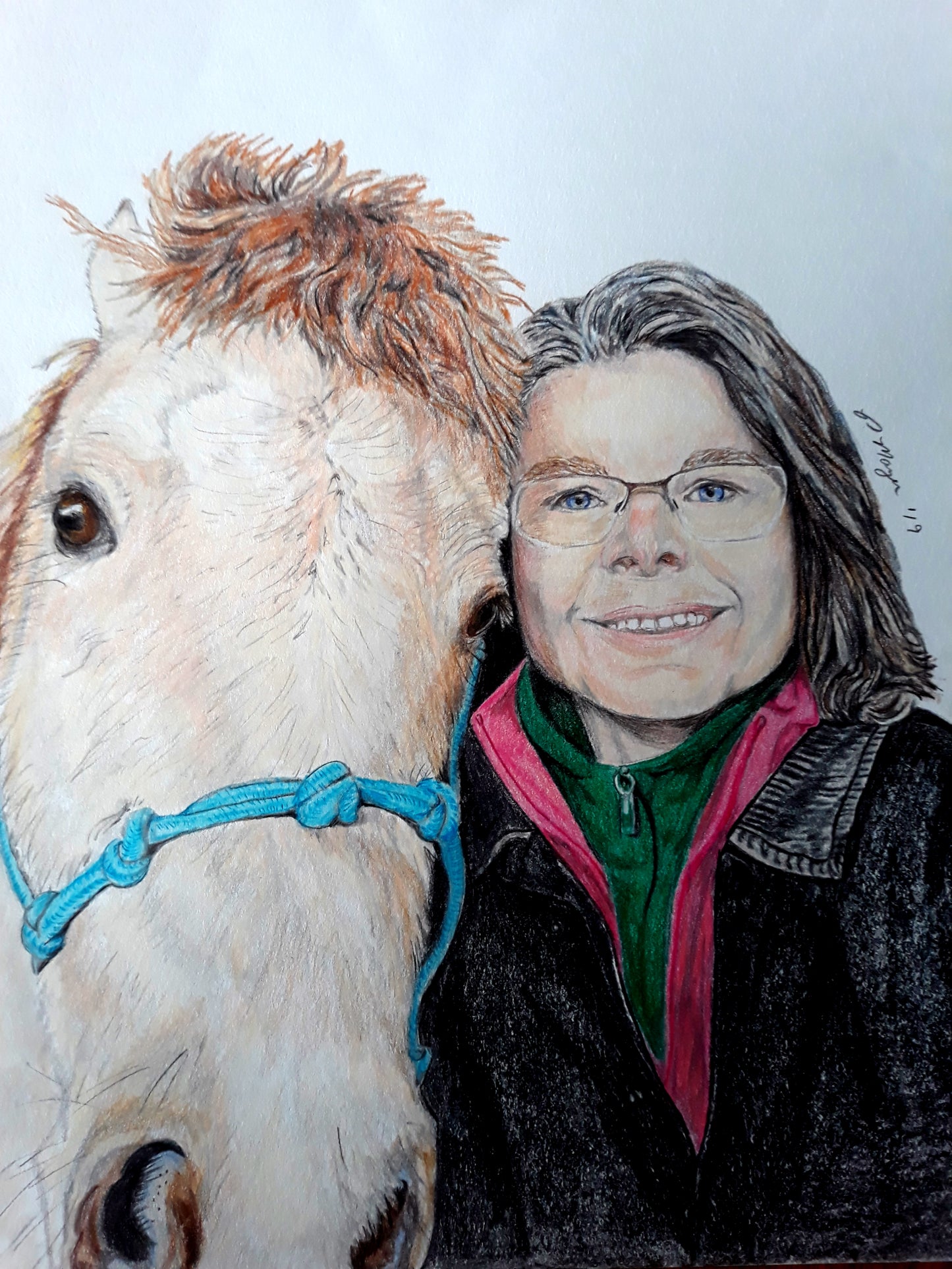 Artwork: Equine & Owner Portrait Commission — Original Hand-Drawn Color Pencil Art