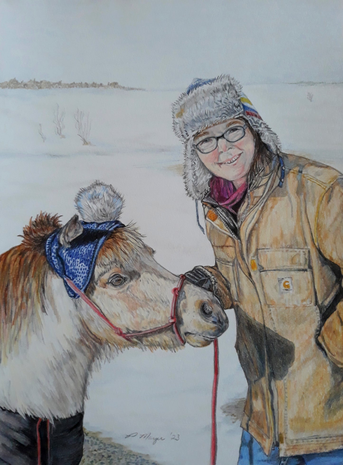 Artwork: Equine & Owner Portrait Commission — Original Hand-Drawn Color Pencil Art